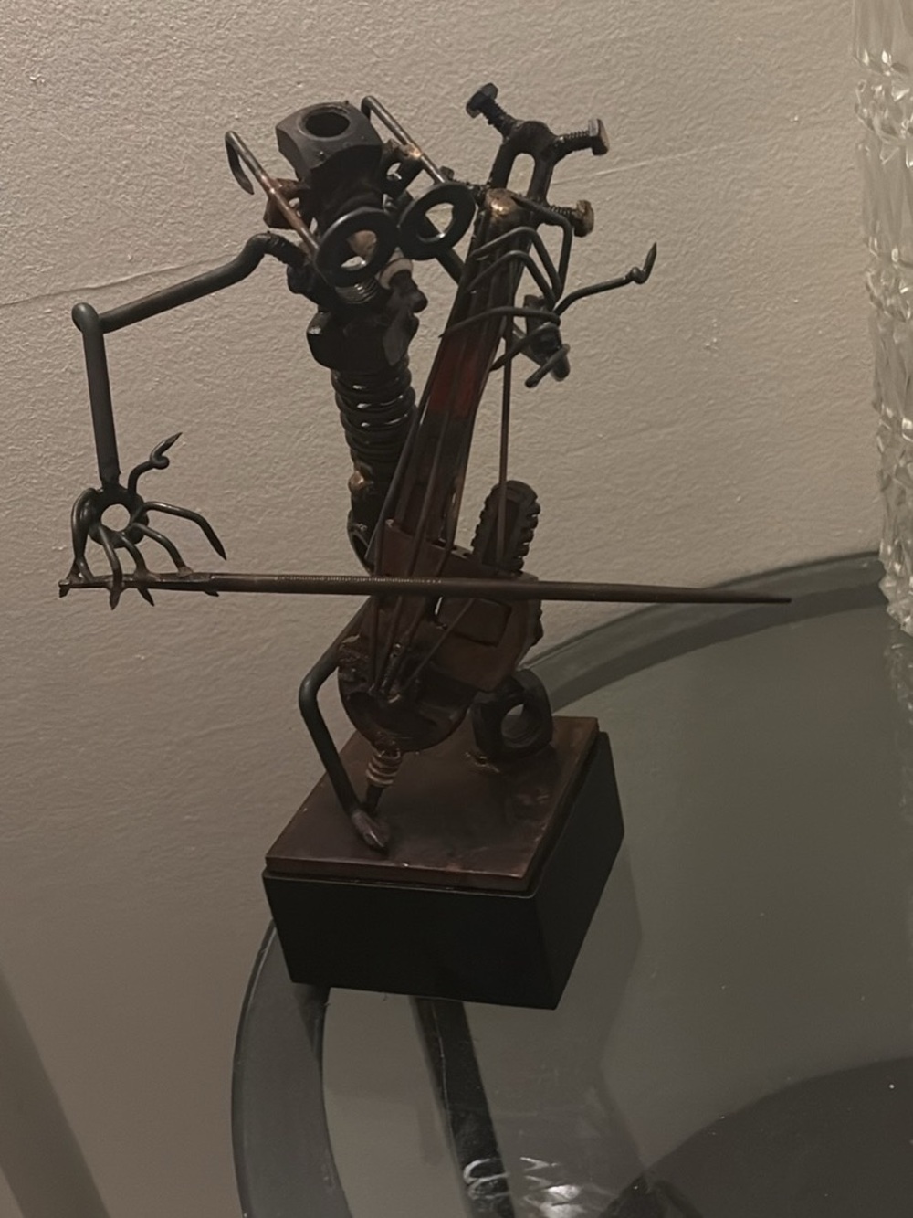 Artisan Metal Violinist Sculpture - Brown Industrial Home Art! Original